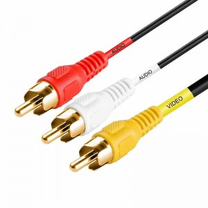 3-samec RCA až 3-samec RCA kompozitní video audio A / V AV kabel pozlacený